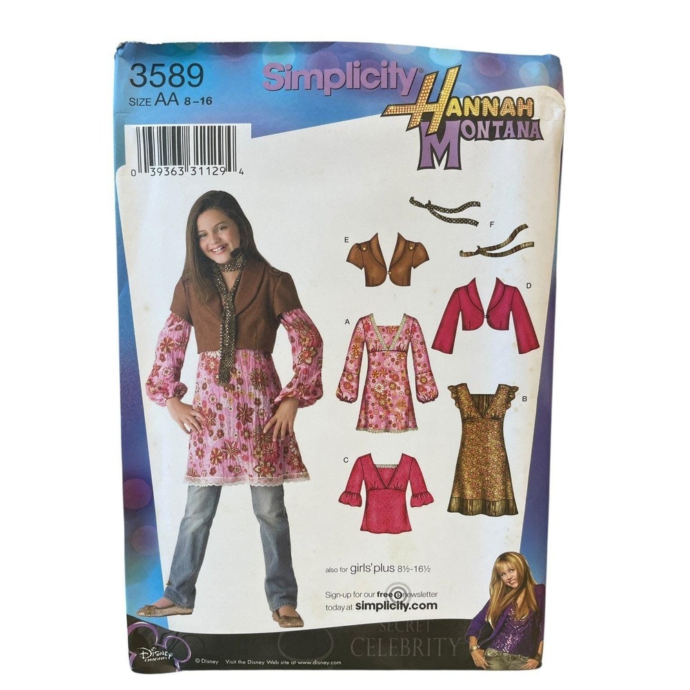 Simplicity Sewing Pattern 3589 Girls Size 8-16 Hannah Montana Dress Tunic Jacket